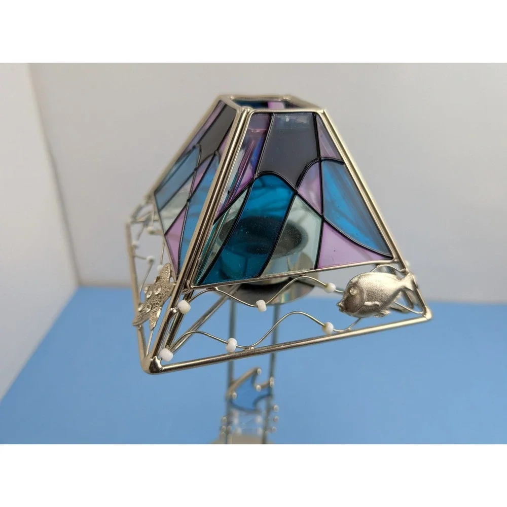 Aquatic Ocean Fish Stained Glass Tea Light Candle Holder Lamp Beach Theme Votive